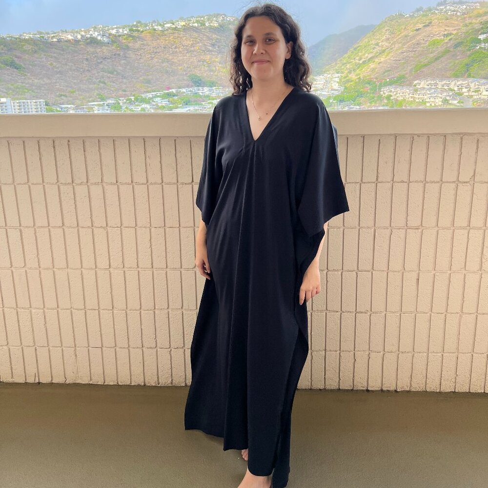 Bohemian Black long kaftan Rayon dress One size - Picture 3 of 7